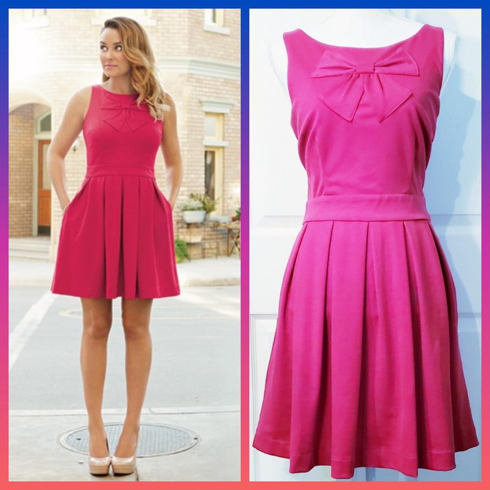 Lauren Conrad Bright Pink Sleeveless Bow Dress